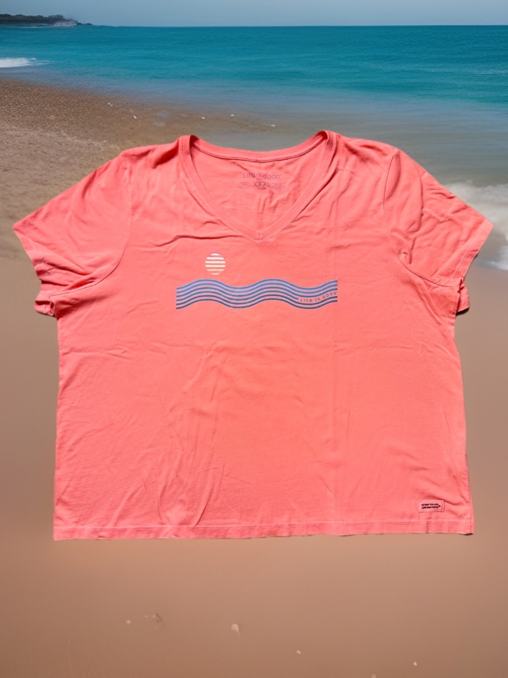 Life Is Good 3XL Women’s Crusher Tee Short Sleeve Ocean Waves Sun Coral Cotton